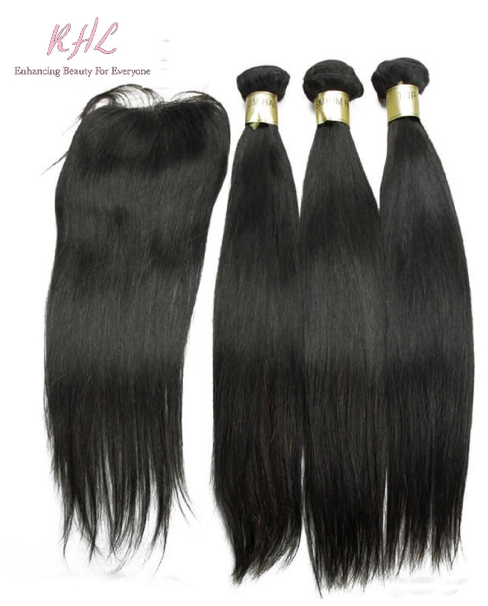 12A STRAIGHT HAIR 3pcs lot + 5x5 Closure = Bundle Deal 100% UNPROCESSED VIRGIN HUMAN HAIR  HD lace Closure