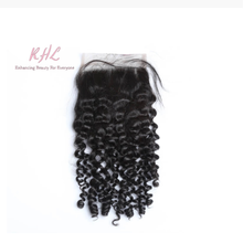 Load image into Gallery viewer, 10A CURLY 4x4 or 5x5  100% UNPROCESSED VIRGIN HUMAN HAIR TRANSPARENT/HD LACE Closure
