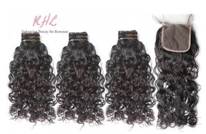 10A WATER WAVE HAIR 3pcs lot + 4x4 Closure = Bundle Deal 100% UNPROCESSED VIRGIN HUMAN HAIR Transparent lace / HD lace