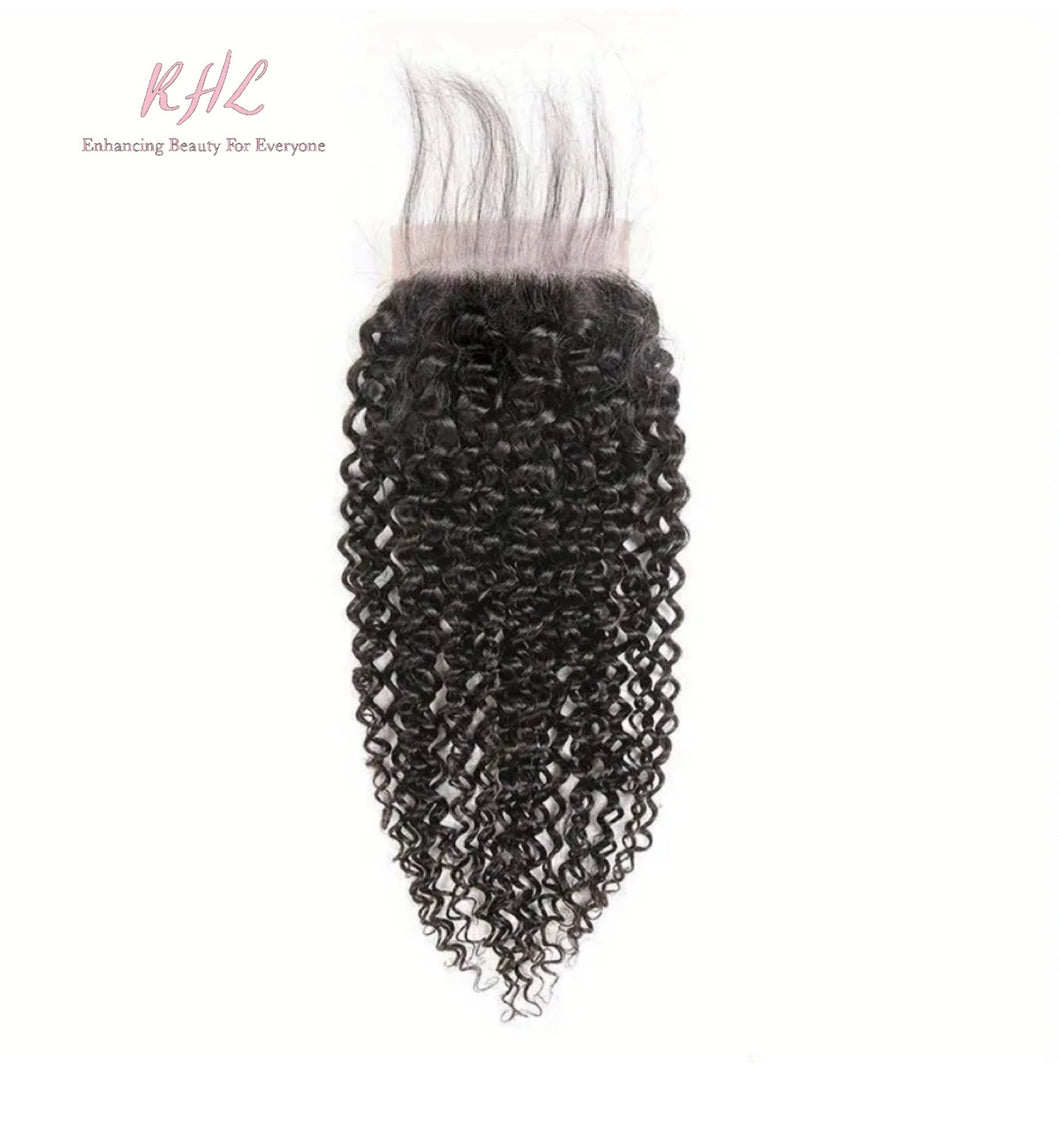 10A KINKY CURL 4x4 or 5x5  100% UNPROCESSED VIRGIN HUMAN HAIR TRANSPARENT/HD LACE Closure