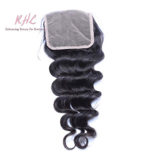 9A LOOSE DEEP WAVE HAIR 3pcs lot + 4x4 Closure = Bundle Deal 100% UNPROCESSED VIRGIN HUMAN HAIR Transparent lace / HD lace