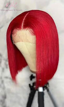 Load image into Gallery viewer, 13x4 CUSTOM COLOUR RED 8A Grade 100% UNPROCESSED VIRGIN HUMAN HAIR STRAIGHT Wig SHORT BOB
