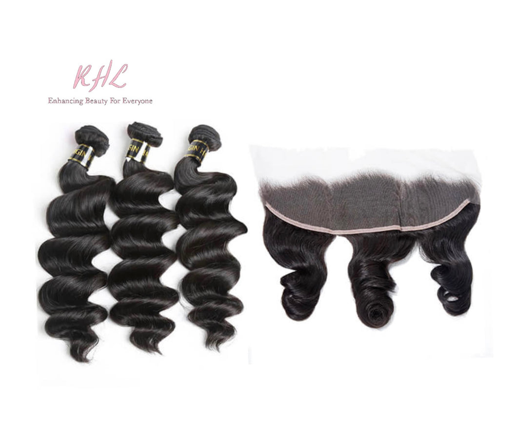 10A LOOSE WAVE HAIR 3pcs lot + 13x4 or 13x6 Frontal = Bundle Deal 100% UNPROCESSED VIRGIN HUMAN HAIR Transparent lace / HD lace