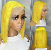 Load image into Gallery viewer, 13x4 CUSTOM COLOUR YELLOW 8A Grade 100% UNPROCESSED VIRGIN HUMAN HAIR STRAIGHT Wig SHORT BOB
