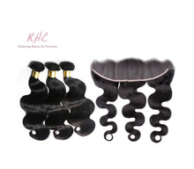 Load image into Gallery viewer, 12A BODY WAVE HAIR 3pcs lot + 13x4 or 13x6 Frontal = Bundle Deal 100% UNPROCESSED VIRGIN HUMAN HAIR Transparent lace / HD lace
