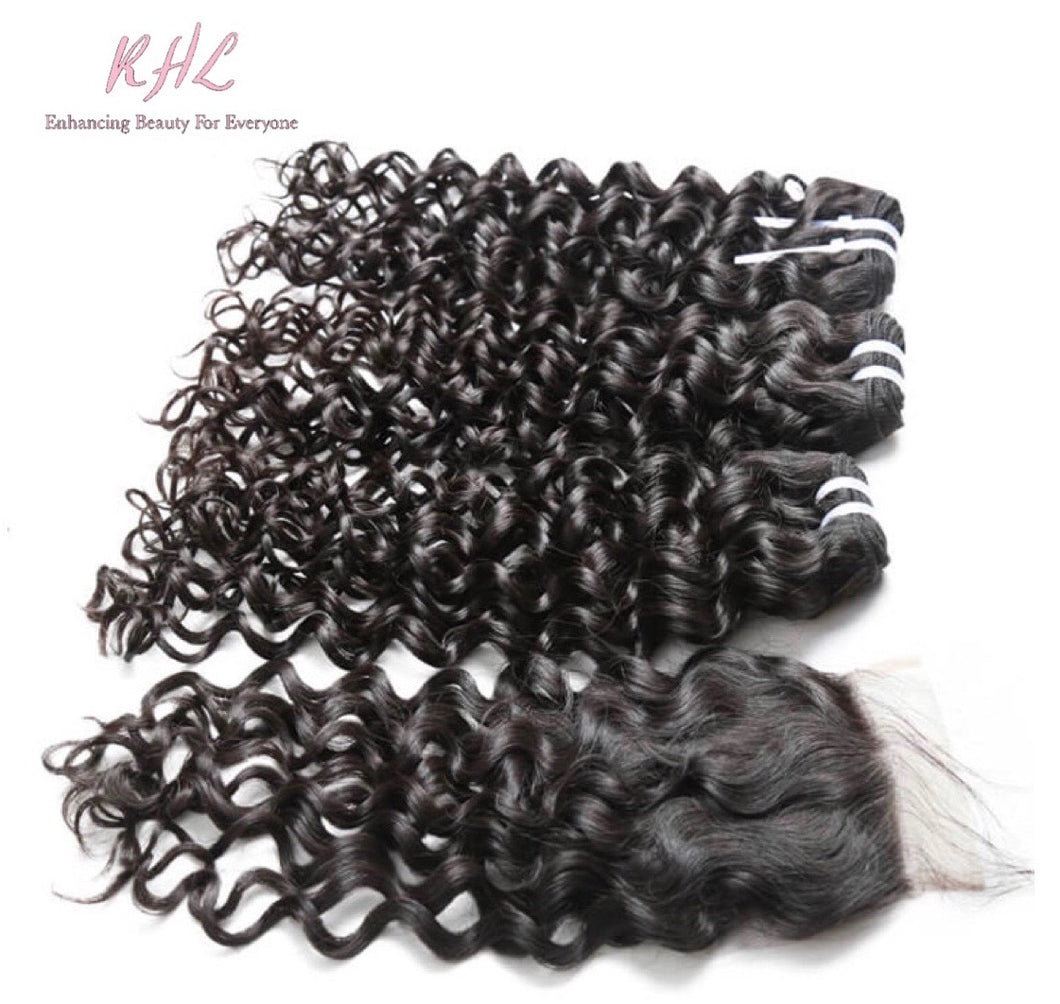 12A JERRY CURL HAIR 3pcs lot + 4x4 Closure = Bundle Deal 100% UNPROCESSED VIRGIN HUMAN HAIR Transparent lace / HD lace