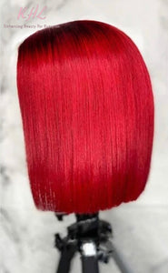 13x4 CUSTOM COLOUR 1B/RED  8A Grade 100% UNPROCESSED VIRGIN HUMAN HAIR STRAIGHT Wig SHORT BOB