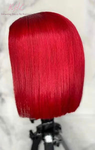 13x4 CUSTOM COLOUR RED 8A Grade 100% UNPROCESSED VIRGIN HUMAN HAIR STRAIGHT Wig SHORT BOB