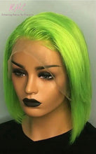 Load image into Gallery viewer, 13x4 CUSTOM COLOUR FRUIT GREEN 8A Grade 100% UNPROCESSED VIRGIN HUMAN HAIR STRAIGHT Wig SHORT BOB
