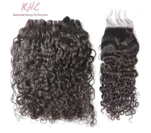 9A WATER WAVE HAIR 3pcs lot + 5x5 Closure = Bundle Deal 100% UNPROCESSED VIRGIN HUMAN HAIR  HD lace Closure