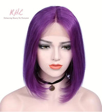 Load image into Gallery viewer, 13x4 CUSTOM COLOUR PURPLE 8A Grade 100% UNPROCESSED VIRGIN HUMAN HAIR STRAIGHT Wig SHORT BOB
