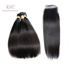 12A STRAIGHT HAIR 3pcs lot + 4x4 Closure = Bundle Deal 100% UNPROCESSED VIRGIN HUMAN HAIR Transparent lace / HD lace