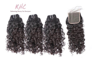 9A WATER WAVE HAIR 3pcs lot + 4x4 Closure = Bundle Deal 100% UNPROCESSED VIRGIN HUMAN HAIR Transparent lace / HD lace