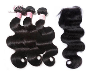 9A BODY WAVE HAIR 3pcs lot + 4x4 Closure = Bundle Deal 100% UNPROCESSED VIRGIN HUMAN HAIR Transparent lace / HD lace