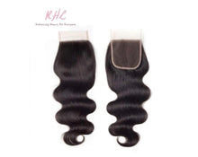 Load image into Gallery viewer, 10A BODY WAVE 4x4 or 5x5  100% UNPROCESSED VIRGIN HUMAN HAIR TRANSPARENT/HD LACE Closure
