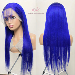 13x4 BLUE STRAIGHT 9A GRADE 100% VIRGIN UNPROCESSED HAIR LACE FRONT Wig