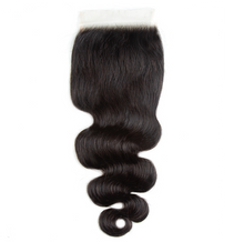 Load image into Gallery viewer, 10A BODY WAVE 4x4 or 5x5  100% UNPROCESSED VIRGIN HUMAN HAIR TRANSPARENT/HD LACE Closure
