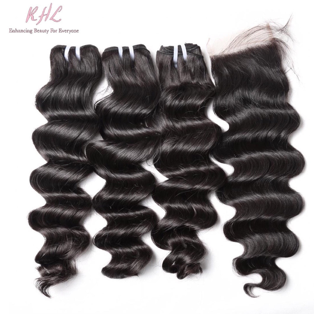 12A LOOSE DEEP WAVE HAIR 3pcs lot + 4x4 Closure = Bundle Deal 100% UNPROCESSED VIRGIN HUMAN HAIR Transparent lace / HD lace