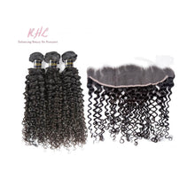 Load image into Gallery viewer, 10A CURLY HAIR 3pcs lot + 13x4 or 13x6 Frontal = Bundle Deal 100% UNPROCESSED VIRGIN HUMAN HAIR Transparent lace / HD lace
