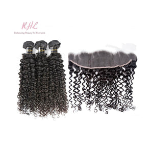 10A CURLY HAIR 3pcs lot + 13x4 or 13x6 Frontal = Bundle Deal 100% UNPROCESSED VIRGIN HUMAN HAIR Transparent lace / HD lace