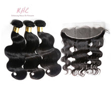 Load image into Gallery viewer, 12A BODY WAVE HAIR 3pcs lot + 13x4 or 13x6 Frontal = Bundle Deal 100% UNPROCESSED VIRGIN HUMAN HAIR Transparent lace / HD lace
