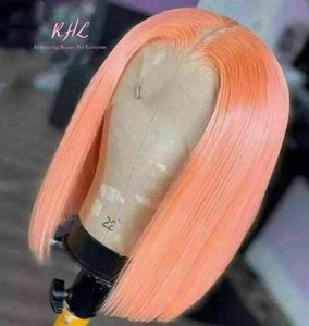 13x4 CUSTOM COLOUR LIGHT PINK 8A Grade 100% UNPROCESSED VIRGIN HUMAN HAIR STRAIGHT Wig SHORT BOB