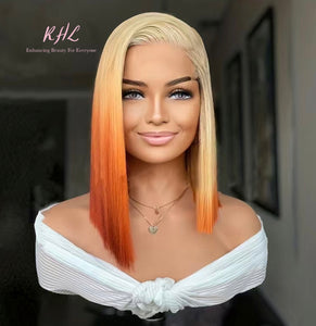 13x4 CUSTOM COLOUR #613/ORANGE 8A Grade 100% UNPROCESSED VIRGIN HUMAN HAIR STRAIGHT Wig SHORT BOB