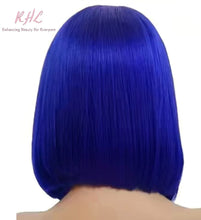 Load image into Gallery viewer, 13x4 CUSTOM COLOUR BLUE 8A Grade 100% UNPROCESSED VIRGIN HUMAN HAIR STRAIGHT Wig SHORT BOB
