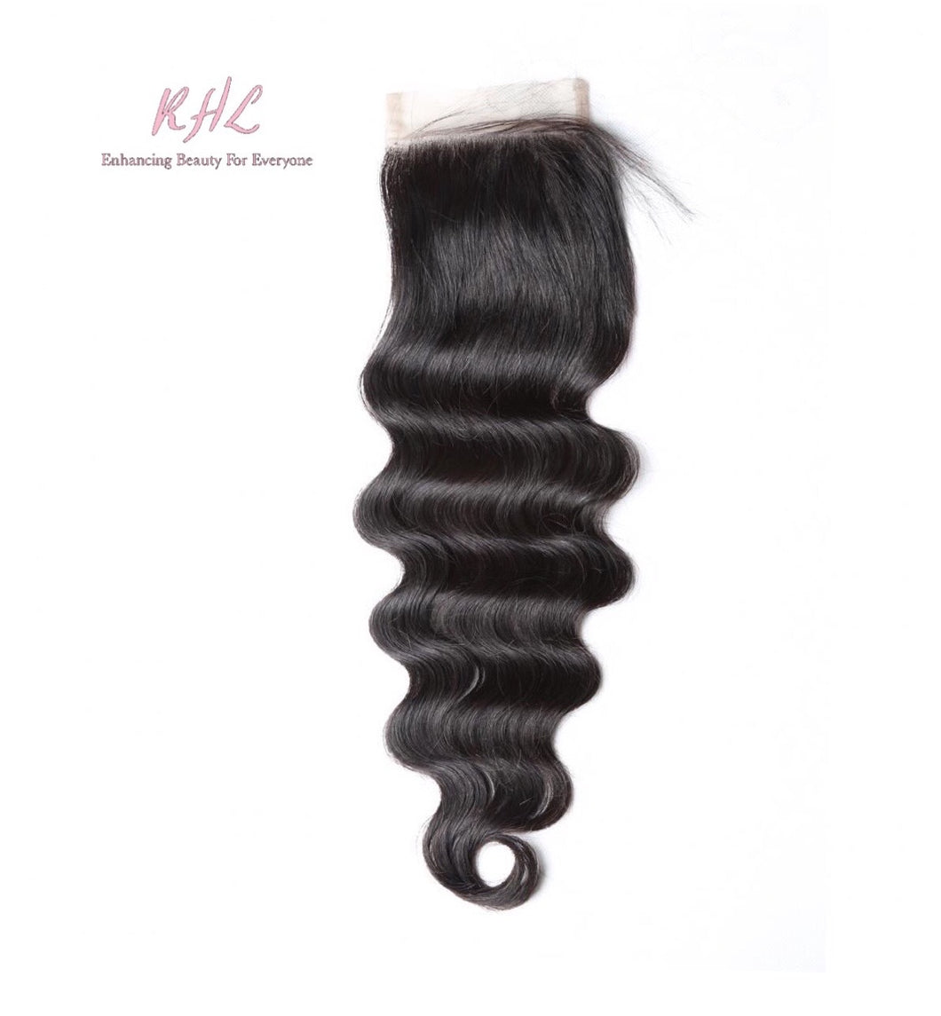 10A LOOSE DEEP WAVE 4x4 or 5x5  100% UNPROCESSED VIRGIN HUMAN HAIR TRANSPARENT/HD LACE Closure