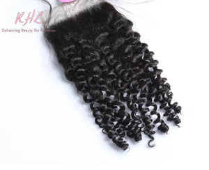 9A CURLY HAIR 3pcs lot + 4x4 Closure = Bundle Deal 100% UNPROCESSED VIRGIN HUMAN HAIR Transparent lace / HD lace