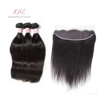 Load image into Gallery viewer, 9A STRAIGHT HAIR 3pcs lot + 13x4 or 13x6 Frontal = Bundle Deal 100% UNPROCESSED VIRGIN HUMAN HAIR Transparent lace / HD lace
