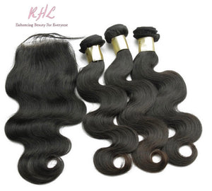 12A BODY WAVE HAIR 3pcs lot + 4x4 Closure = Bundle Deal 100% UNPROCESSED VIRGIN HUMAN HAIR Transparent lace / HD lace