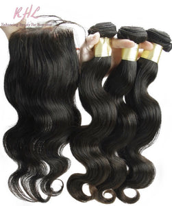 12A BODY WAVE HAIR 3pcs lot + 5x5 Closure = Bundle Deal 100% UNPROCESSED VIRGIN HUMAN HAIR  HD lace Closure