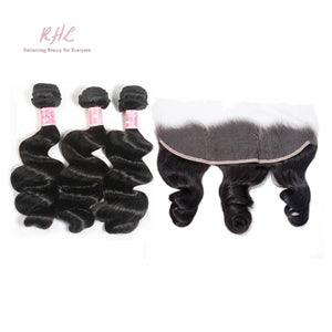 9A LOOSE WAVE HAIR 3pcs lot + 13x4 or 13x6 Frontal = Bundle Deal 100% UNPROCESSED VIRGIN HUMAN HAIR Transparent lace / HD lace