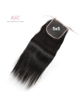 10A STRAIGHT 4x4 or 5x5  100% UNPROCESSED VIRGIN HUMAN HAIR TRANSPARENT/HD LACE Closure