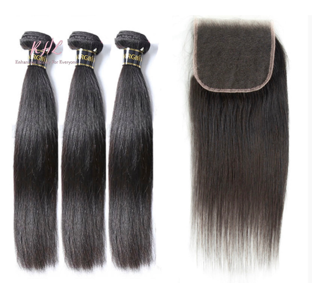 10A STRAIGHT HAIR 3pcs lot + 5x5 Closure = Bundle Deal 100% UNPROCESSED VIRGIN HUMAN HAIR   HD lace Closure