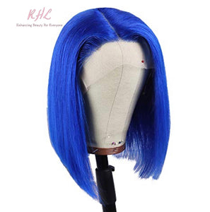 13x4 CUSTOM COLOUR BLUE 8A Grade 100% UNPROCESSED VIRGIN HUMAN HAIR STRAIGHT Wig SHORT BOB