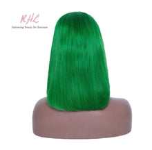 Load image into Gallery viewer, 13x4 CUSTOM COLOUR  GREEN 8A Grade 100% UNPROCESSED VIRGIN HUMAN HAIR STRAIGHT Wig SHORT BOB
