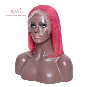 13x4 CUSTOM COLOUR PINK 8A Grade 100% UNPROCESSED VIRGIN HUMAN HAIR STRAIGHT Wig SHORT BOB