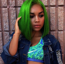 Load image into Gallery viewer, 13x4 CUSTOM COLOUR  GREEN 8A Grade 100% UNPROCESSED VIRGIN HUMAN HAIR STRAIGHT Wig SHORT BOB
