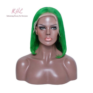 13x4 CUSTOM COLOUR  GREEN 8A Grade 100% UNPROCESSED VIRGIN HUMAN HAIR STRAIGHT Wig SHORT BOB