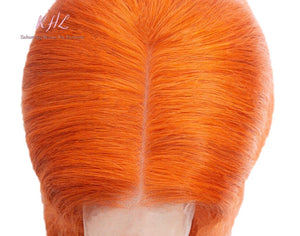 13x4 CUSTOM COLOUR  ORANGE 8A Grade 100% UNPROCESSED VIRGIN HUMAN HAIR STRAIGHT Wig SHORT BOB