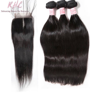 9A STRAIGHT HAIR 3pcs lot + 4x4 Closure = Bundle Deal 100% UNPROCESSED VIRGIN HUMAN HAIR Transparent lace / HD lace