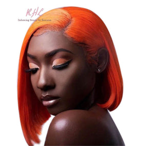 13x4 CUSTOM COLOUR  ORANGE 8A Grade 100% UNPROCESSED VIRGIN HUMAN HAIR STRAIGHT Wig SHORT BOB