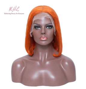 13x4 CUSTOM COLOUR  ORANGE 8A Grade 100% UNPROCESSED VIRGIN HUMAN HAIR STRAIGHT Wig SHORT BOB