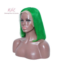 Load image into Gallery viewer, 13x4 CUSTOM COLOUR  GREEN 8A Grade 100% UNPROCESSED VIRGIN HUMAN HAIR STRAIGHT Wig SHORT BOB
